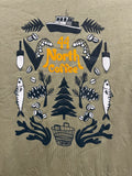 100% Cotton sage green t-shirt with blue and yellow nautical 44 North Coffee logo