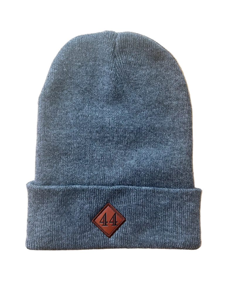 Knitted dark heather grey Beanie with leather 44 patch
