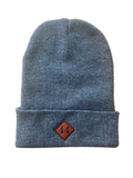 Knitted dark heather grey Beanie with leather 44 patch