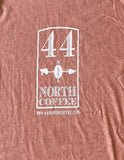 Heather Peach t-shirt with white 44 North Coffee logo