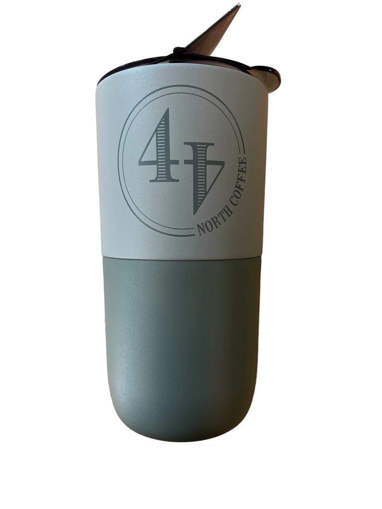 Iceberg green Klean Kanteen Rise tumbler with monotone 44 North Coffee logo