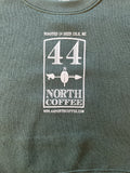 Basil green kids crew sweatshirt with white 44 North Coffee logo